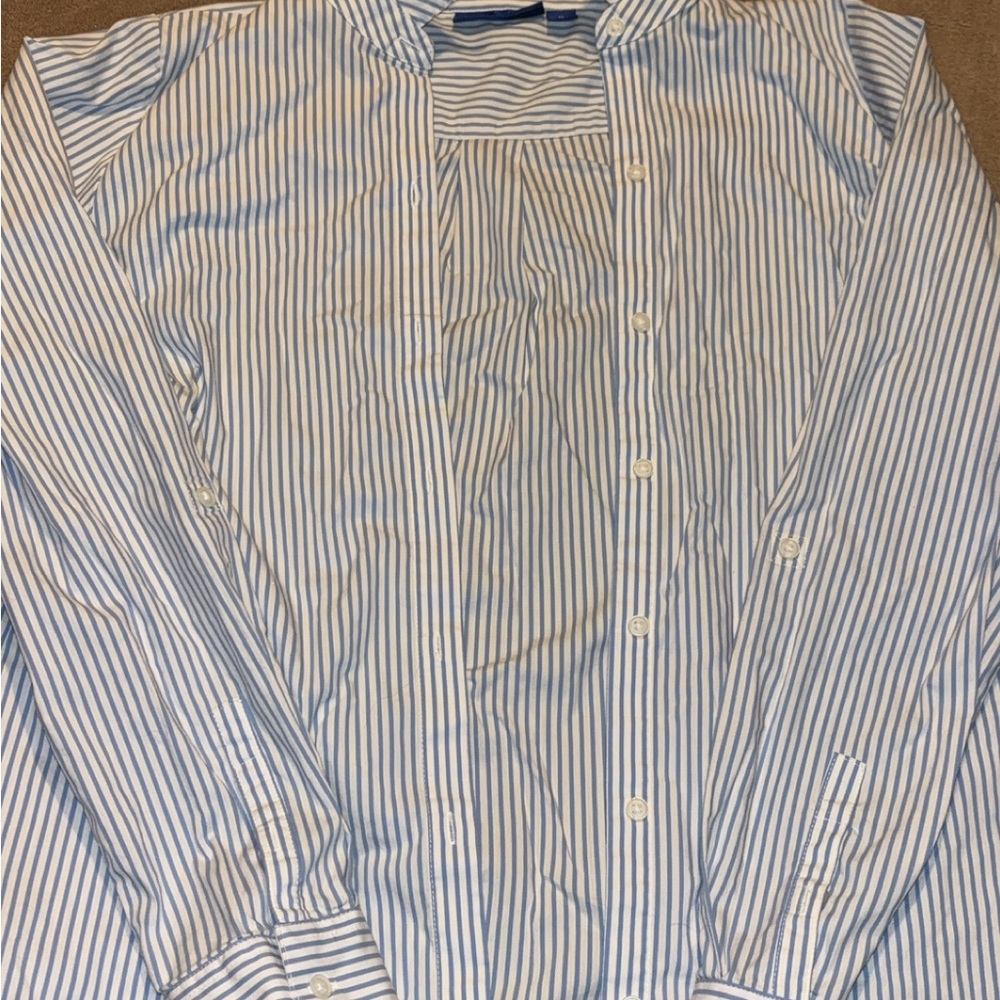 Blue and White Striped Button-Up Shirt